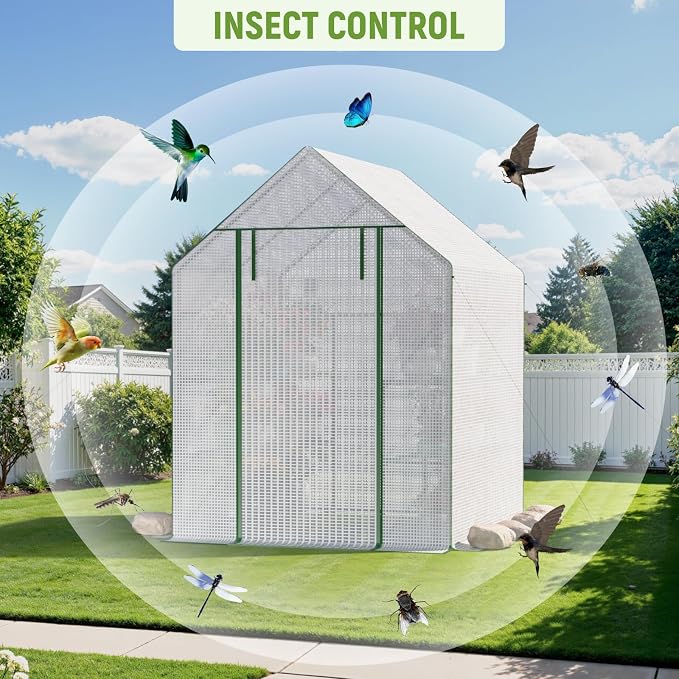 Greenhouse for Outdoors, Portable Green House, Walk in Greenhouses with Durable PE Cover, 57 x 57 x 76 inch Greenhouse with Shelves Stands,White