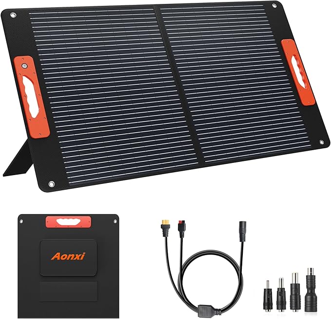 120W Portable Solar Panel for Power Station, Foldable Solar Charger with High 24% Efficiency, ETFE Coating, QC3.0 USB/Type-C & 20V DC Output. Includes Solar Angle Guide & Adapters for Camping, RV