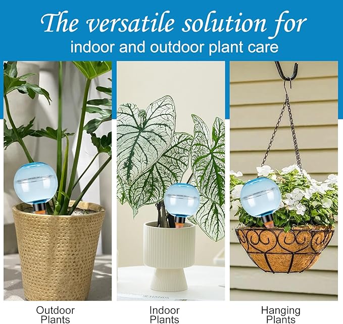 4 Pack Self Watering Globes 17oz Large Plant Watering Globes Top Fill, Self Water Planter Insert Indoor/Outdoor Plastic Water Bulbs Slow Release Terracotta for Plants, Blue