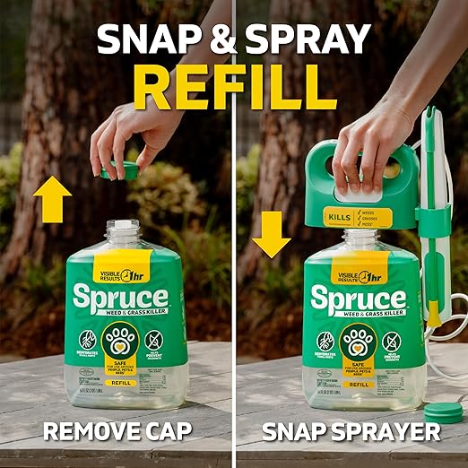 Spruce Weed Killer Refill - Versatile Weed & Grass Killer₃ for Flower Beds, Driveways & Mulch Beds - No Pour, No Mix, No Mess Refill - Kills Dandelions, Crabgrass & More (64 Oz)