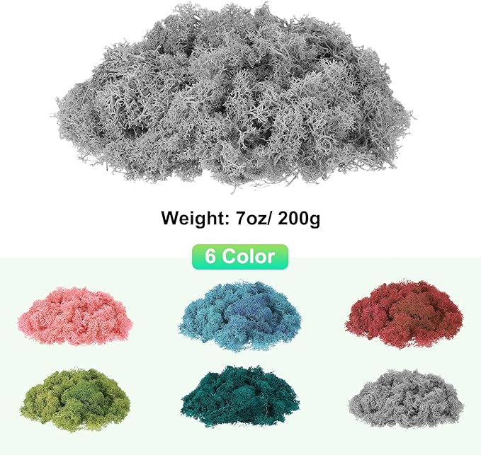 uxcell Preserved Reindeer Moss, 7oz Fake Moss for Crafts Artificial Dried Moss for Decoration Terrariums Potted Plants, Gray