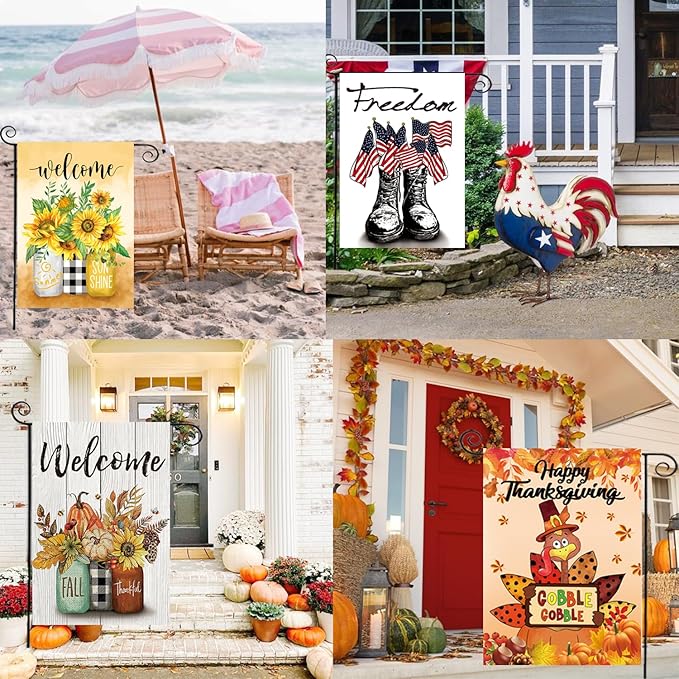 Seasonal Garden Flags Set of 12 Double Sided 12 x 18 Inch Yard Flags, Small Garden Flags for Outside, Fall Winter Halloween Christmas Outdoor Flags, Holiday Flags for All Seasons
