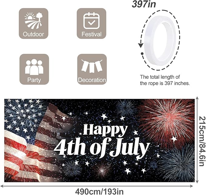 7 * 16FT Eagle Flag Happy 4th of July Garage Door Cover Decorations Independence Day Garage Door Banner for Outdoor Indoor Patriot Party Photography Backdrop