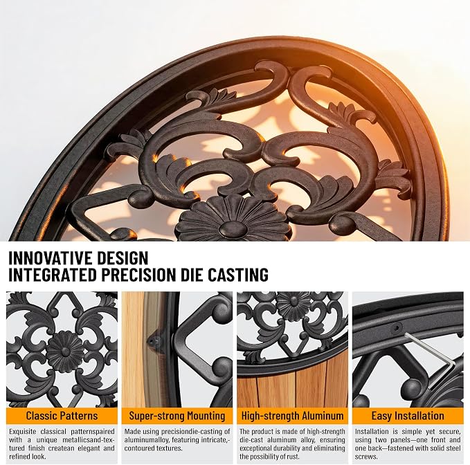 Decorative Inserts for Fence Gates, Aluminum Alloy Ornamental Panels Outdoor Home Garden Decor, Oval, 21.2"x11.6"