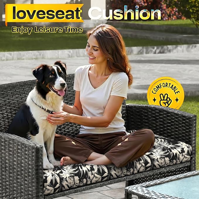 MAGIC ELEPHANT Outdoor Bench Cushion, Memory Foam Loveseat Cushion for Patio Furniture Wicker Chair, Settee Porch Swing Seat Cushion, 44 x 19 Inches (Black Monstera)