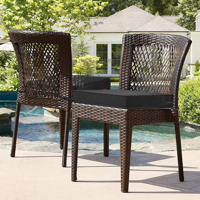 Patio Chair Cushions 19x19 Inch, Water Repellent Outdoor Seat Cushions with Adjustable Straps, Fade Resistant Replacement Cushions for Garden Deck Sofa Couch, Set of 2, Black