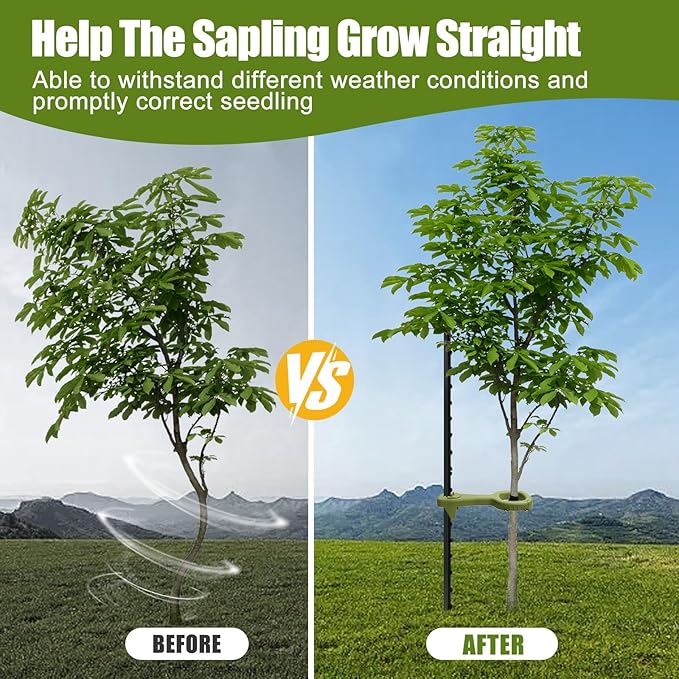 Tree Supports Young Trees, 4 PCS Tree Holder Stabilizer Support Tree Straightening Kit for Leaning Tree, Greater Stability Can Withstand Severe Weather（T-Posts Unincluded）