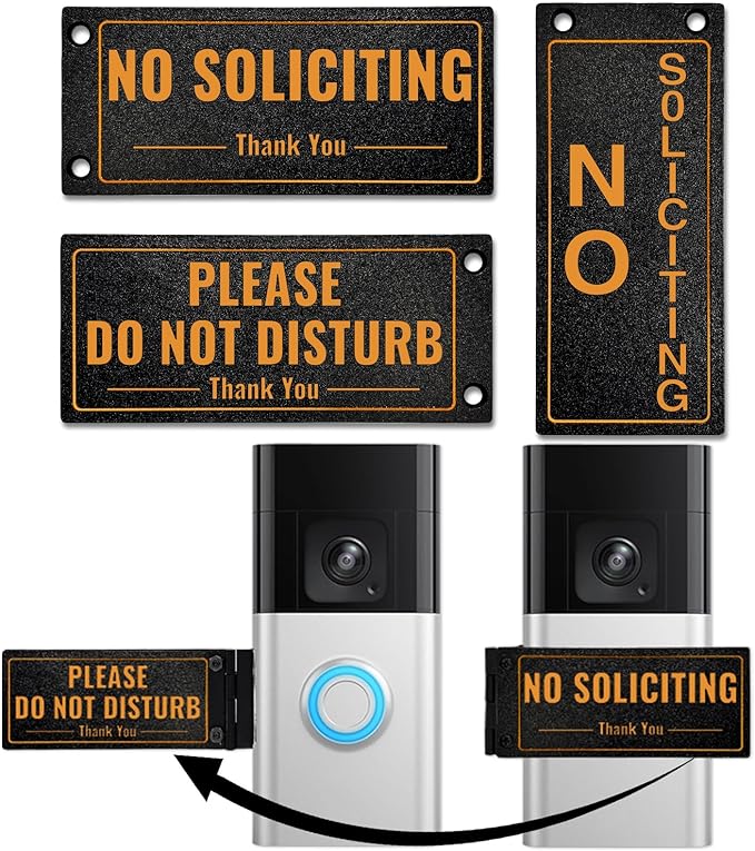 Metal Doorbell Cover No Soliciting Sign for House，Universal Fitting Doorbell Cover That Rotates From NO SOLICITING to DO NOT DISTURB,Flipable No Solicitors Sign for Ring Doorbell, Horizontal & Vertical Mode, Easy Installation，The Gift for Home Offices ...