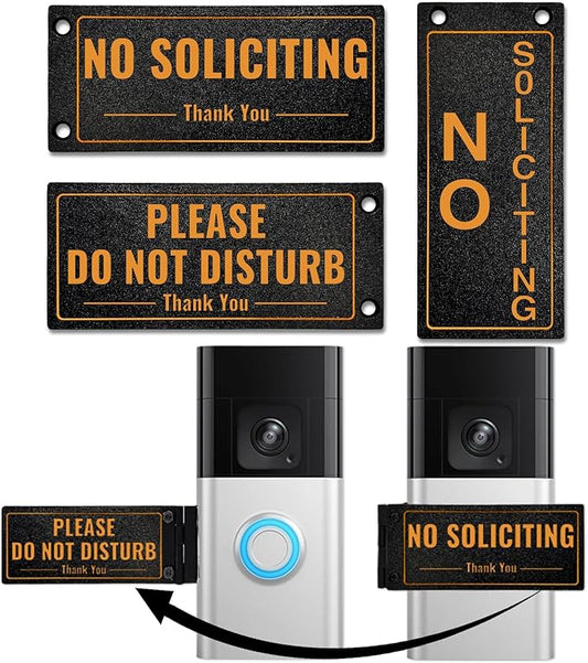 Metal Doorbell Cover No Soliciting Sign for House，Universal Fitting Doorbell Cover That Rotates From NO SOLICITING to DO NOT DISTURB,Flipable No Solicitors Sign for Ring Doorbell, Horizontal & Vertical Mode, Easy Installation，The Gift for Home Offices ...