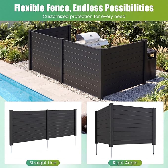 HAPPYGRILL Air Conditioner Fence 2 Panels, Outdoor Privacy Screen with Metal Stakes, No Dig Pool Equipment Enclosure, 48" x 38" Trash Can Screen Fence Kit for Outside Backyard, Black