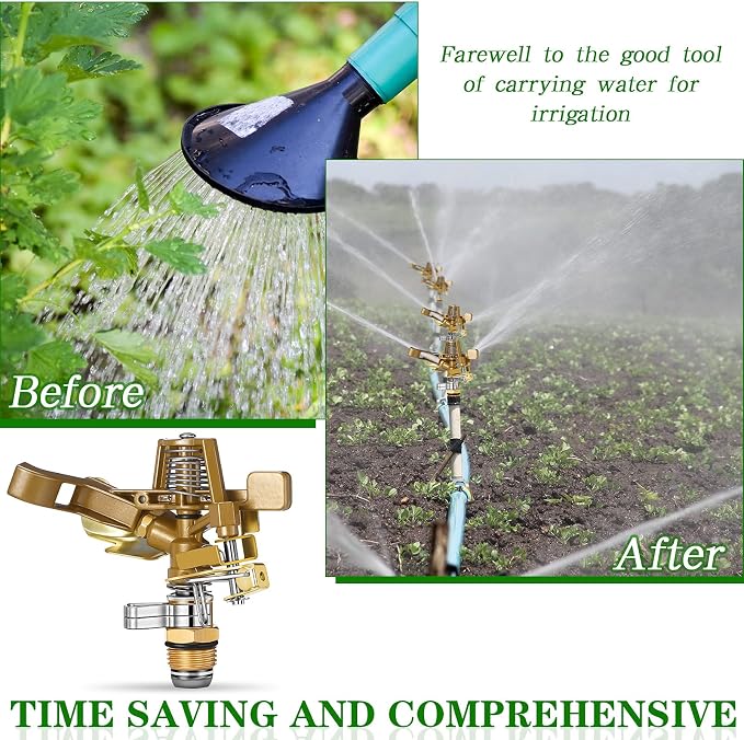 Ferraycle 18 Pieces 1/2 Inch Brass Impact Sprinkler Head with Nozzles Heavy Duty Adjustable 0-360 Degrees Impulse Sprinkler Head Lawn Watering for Yard Irrigation