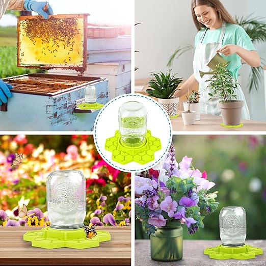 4 Pack Bee Feeder for Mason Jar, Silicone Bee Watering Station, Compatible with Regular and Wide Mouth, Bee Feeders for Hives, Beekeeping Supplies, Bee Waterer for Outside Garden(Yellow)