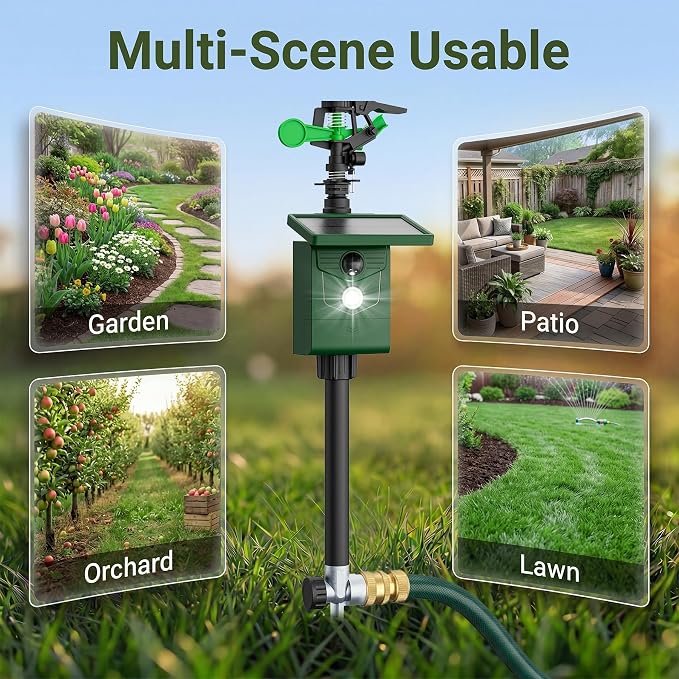 Solar Motion Activated Sprinklers for Animal Deterrent 2 Pack Cat Repellent Animal Sprinkler Repeller with Motion Sensor Flashing Lights Deer Rabbit Bird Squirrel for Yard Lawn Farm Backyard