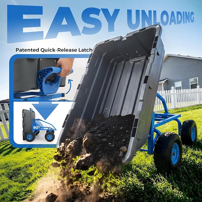 Sekey 1400lbs Garden Dump Cart for Lawn & Landscaping, Towable Utility Wagon with Quick-Release Dumping, 10" All-Terrain Tires, Gray
