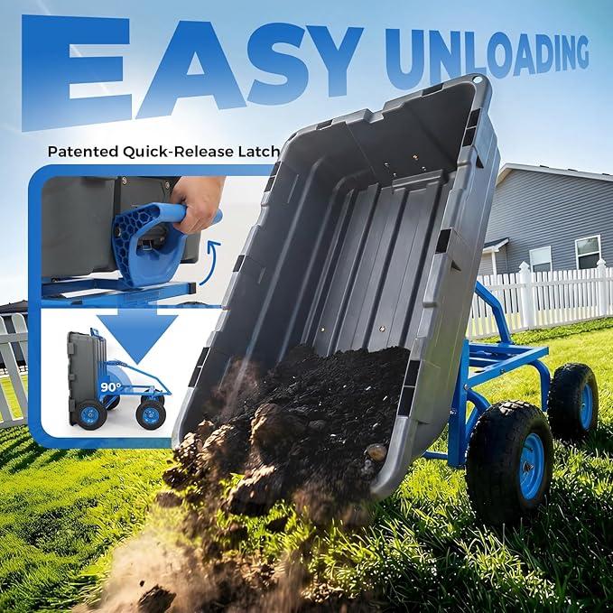 Sekey 1000lbs Garden Dump Cart for Seniors, Capacity Yard Wagon with Rubber Tires, Quick-Release Dumping & Easy-Maneuver Handle for Soil, Rocks, and Firewood, Gray
