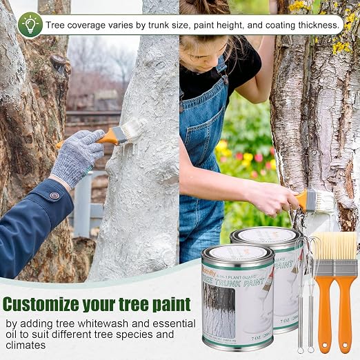 Kathfly 2 Pack Tree Paint Kit Tree Whitewash Trees Trunk Protection with Tinplate Container Whisk Brush for Fruit Nut Ornamental Trees Sapling Garden Yard Orchard (7" Whisk,Regular Classic Brush)