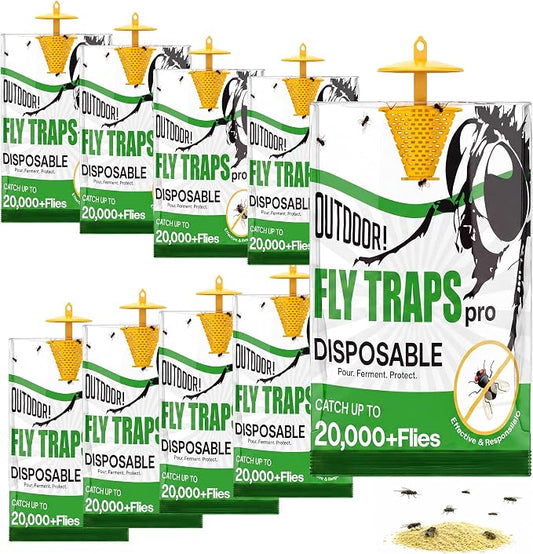 Fly Traps Outdoor Hanging, 6 Pack Portable Disposable Fly Catcher, Add Water Outdoor Flying Insect Trap Fly Traps for Patio, Garbage, Backyard, Ranch Areas