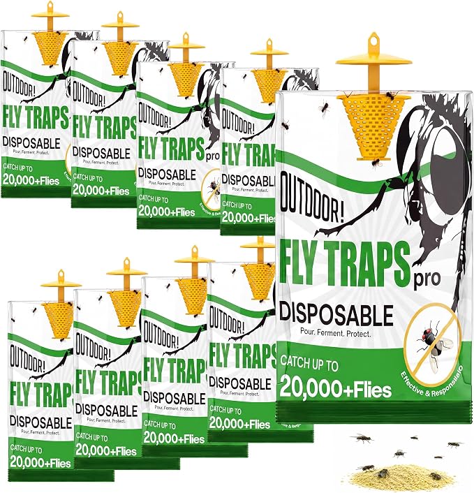 Fly Traps Outdoor Hanging 9 Pack, Add Water Outdoor Flying Insect Trap Fly Traps, Portable Disposable Fly Catcher for Patio, Backyard, Ranch & Garbage Areas
