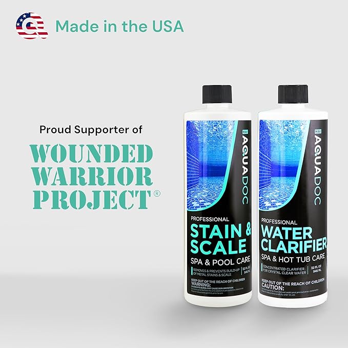 AquaDoc Spa Clarifier and Hot Tub Stain and Scale Control Bundle - Includes 32oz Hot Tub Clarifier and 32oz Spa Stain and Scale Remover - Made in USA