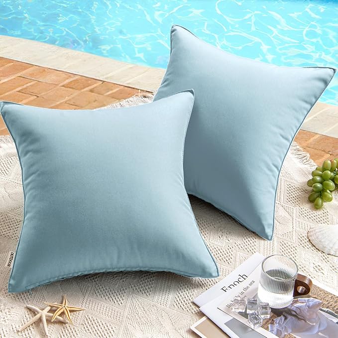 MIULEE Pack of 2 Decorative Outdoor Waterproof Pillow Covers Garden Cushion Sham Throw Pillowcase Shell for Spring Patio Tent Couch 18x18 Inch Blue