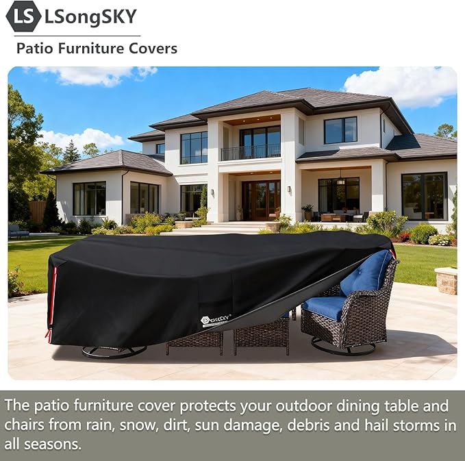 Outdoor Furniture Covers Waterproof,600D Heavy Duty Outdoor Dining Table and Chairs General Purpose Furniture Cover,Square Patio Table Covers 62L x 62W x 28H inch Black