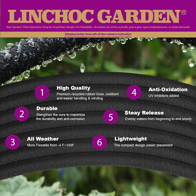 5/8 Inch 50FT Soaker Hose - High Flow Flexible Design for Large Garden Plots | Eco-Friendly Water-Saving & Root-Targeted