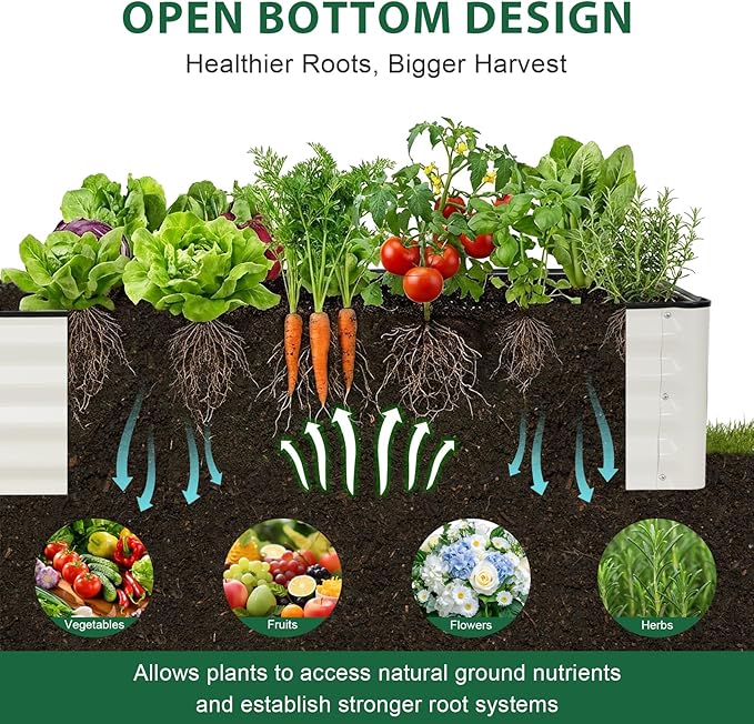 Galvanized Raised Garden Bed – 1 Pack 8x2x1 Ft Patented Leak-Proof Planter Box Outdoor Gardening Metal Raised Garden Beds Kits for Veggies, Herbs & Flowers (White)