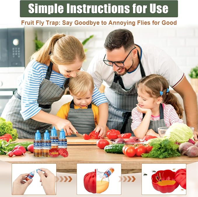 Fruit Fly Trap Refill Liquid, Effective Gnat Killer&Fruit Fly Catcher Bait Refill, Long-Lasting Fruit Scented Ants Attractant for Kitchen Bathroom Living Room Use, Safe Near Food (4 Pack)