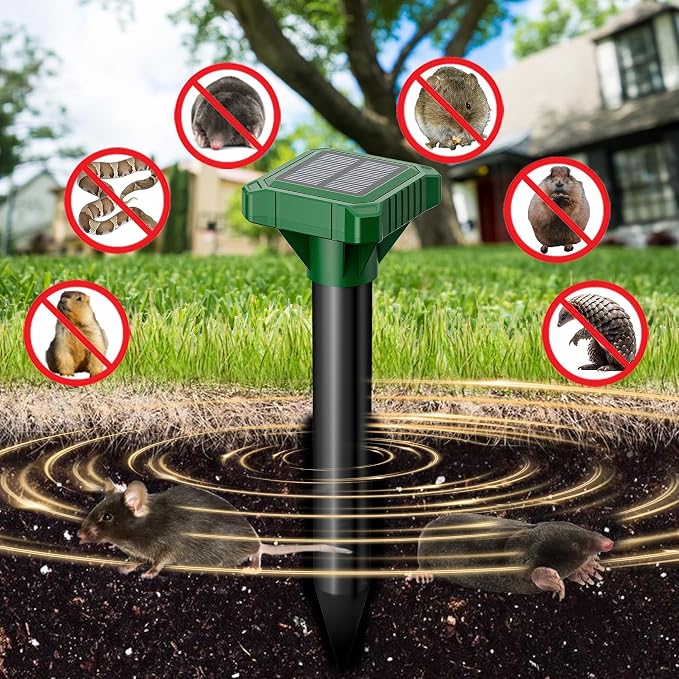 Solar Powered Mole Repeller Gopher Deterrent Outdoor Groundhog Repellent Ultrasonic Snake Armadillo Repeller Waterproof Effective for Yard Lawn Garden (8, Jade)