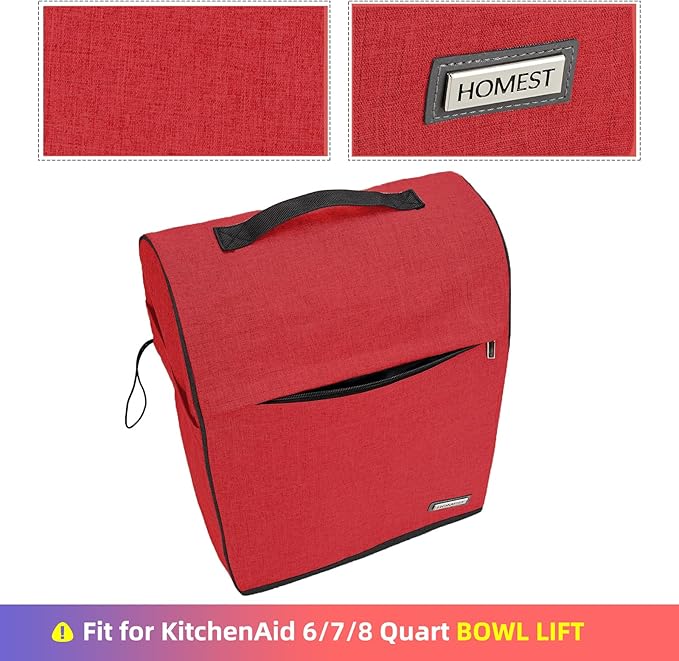 HOMEST Stand Mixer Cover Compatible with KitchenAid 6/7/8 Quart Bowl Lift，Dust Cover with Zipper Pocket for Accessories, Red (Patent Design)