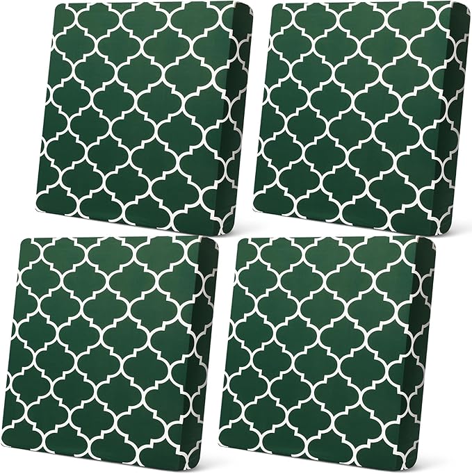 Newwiee 4 Pcs Waterproof Outdoor Cushion Covers for Patio Furniture Stretch Outdoor Couch Cushion Covers Replacement Moroccan Pattern Chair Seat Sofa Slipcovers Soft Flexibility Protector(Dark Green)