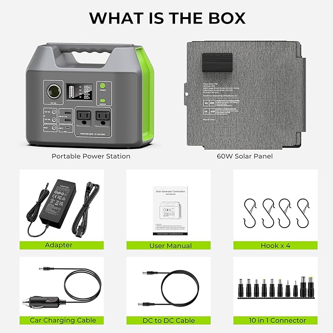 Portable Solar Generator, 300W Portable Power Station with Foldable 60W Solar Panel, 110V Pure Sine Wave 296Wh 80000mAh Lithium Battery Pack for Home Use RV Van Outdoor Camping-Panel included