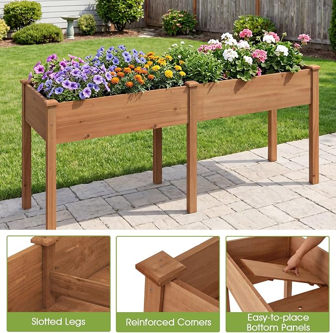 Giantex Raised Garden Bed, Elevated Wood Planter Box with Drain Hole, Gardening Planter Raised Bed for Planting Vegetables Flowers Succulents Herbs, 73" Lx23 Wx30 H