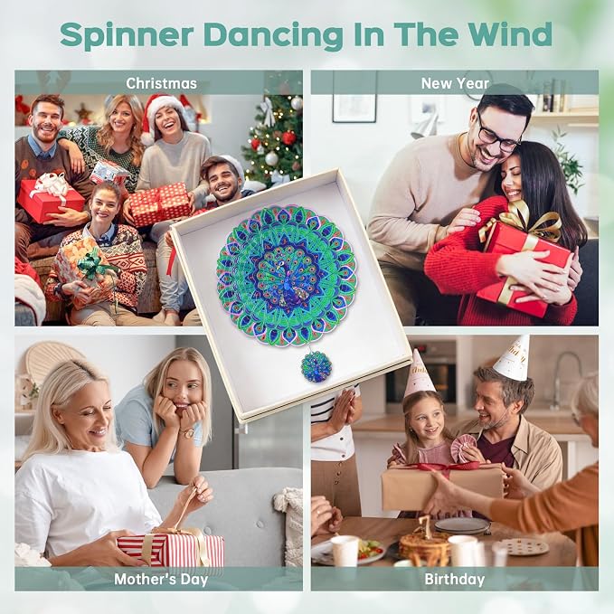 Peacock Wind Spinners Outdoor for Mother's Day, IDEA SHOW 12In Stainless Steel Wind Spinners, 3D Kinetic Hanging Sculpture, Rustproof Metal Garden Decor Ornaments for Yard Art, Women, Men, Holidays