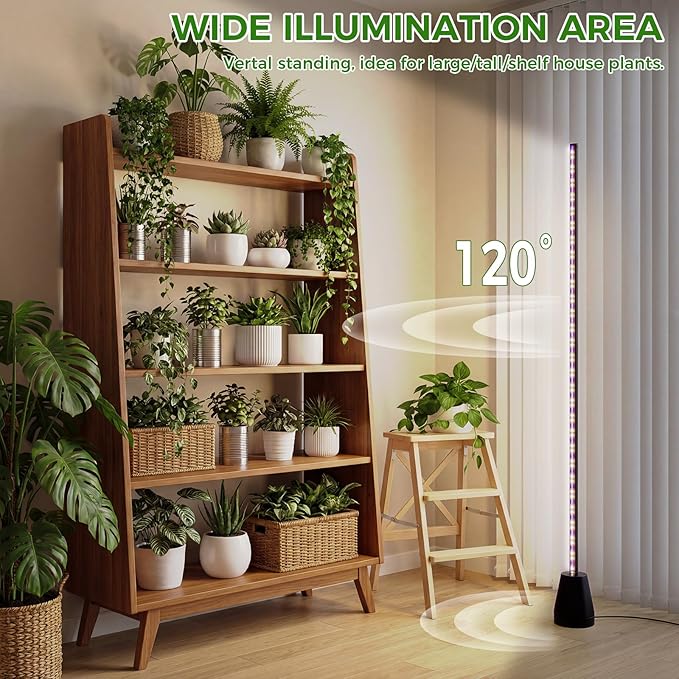 Grow Lights for Indoor Plants with Timer, 2PCS 60 Inch Vertical Grow Light Full Spectrum 384 LEDs 48W with Remote 3/6/12H Auto On/Off 3 Light Modes 5-Level Dimmable Standing Plant Lamp
