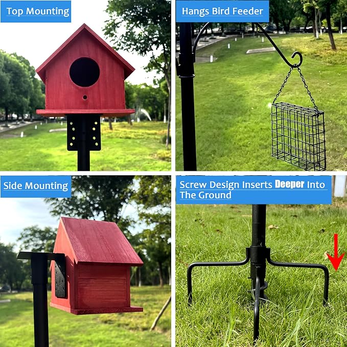 Bird Feeder Pole Squirrel-Proof, 93 Inch Heavy Duty Bluebird House Pole Kit for Outdoor Garden, Feeder Stand Adjustable with 5-Prongs Base for Hanging Plants, Bird Feeders (Shape 1)
