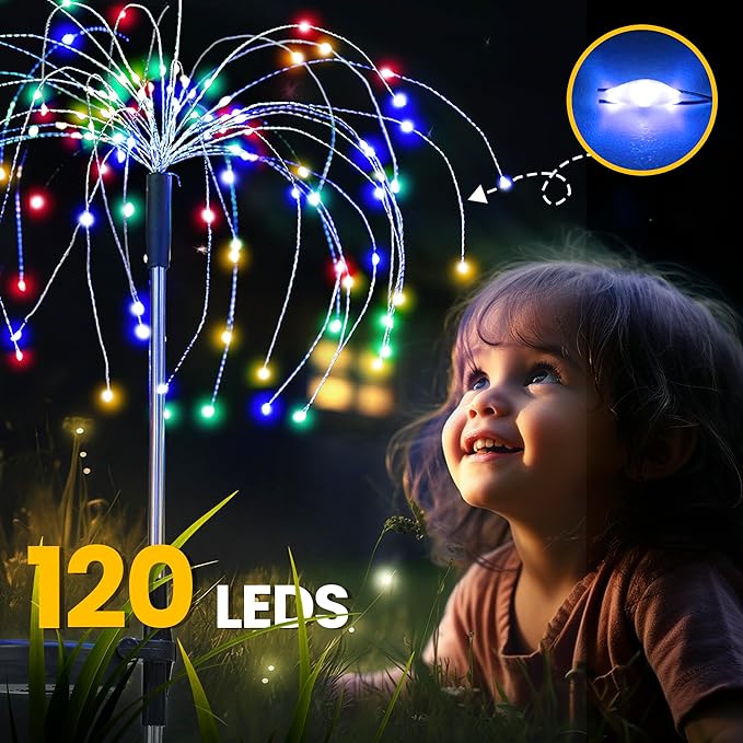 GIGALUMI Garden Decor Outdoor Lights 120LED 8Pack, Solar Garden Lights Outside Fairy Firework Decorative,Solar Powered for Yard Pathway Flowerbed Planter Balcony Patio 4th of July Decor (Multicolar