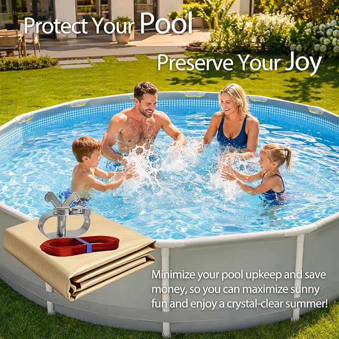 [Ultra-Thick] 21FT Pool Covers for Above Ground Pools, Easy Install Remove | [Upgrade] 195GSM Extra 4FT Overlap 17x17 Mesh, Heavy-Duty Winch, 500D Oxford UV & Tear Resistant,Reinforce Edge