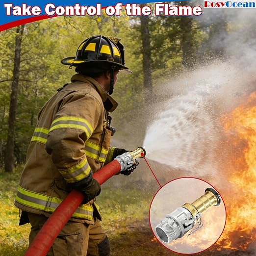 Heavey Duty 2" NPSH Brass Fire Hose Nozzle with 2 x 2 Inch Aluminum Camlock Fittings Fire Equipment Industial Spray Jet Fog Nozzle