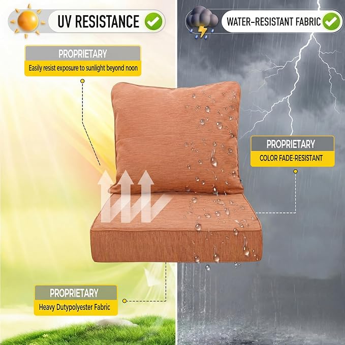 Art Leon 24 x 24 Outdoor Seat Cushion 30D High Density Foam Patio Chair Cushions with Non-Slip Backing Patio Cushions for Patio Furniture Porch Swing Garden Bench Camping Stadium Orange