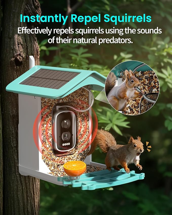 isYoung Smart Bird Feeder with Camera, AI Identifies 16,000+ Birds, Solar Powered, 2.5K HD, Auto Capture & Notify, Ideal Gift for Bird Lovers