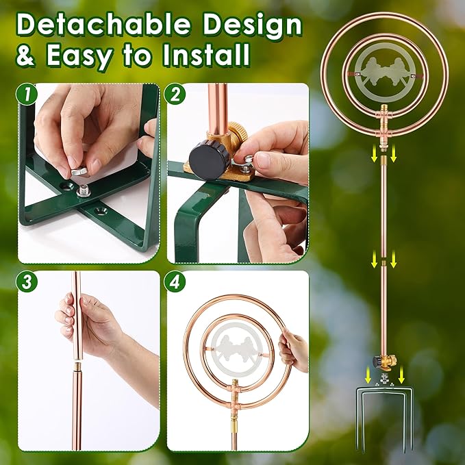 34" H Copper Coated Stainless Steel Ornamental Sprinkler, Corrosion Resistant Garden Rotating Sprinkler 360 Degree Shape Decorative for Lawn Garden Landscape(Double Ring Clear Butterfly)