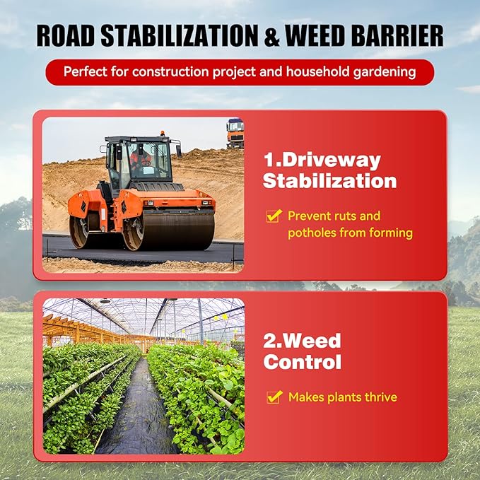 3.2oz 13ftx108ft Driveway Fabric, Premium weed barrier landscape fabric heavy duty Underlayment, Commercial Grade Driveway Road Fabric, Geotextile Fabric for Soil Stabilization, landscaping