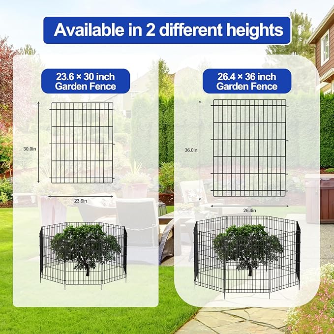 INJOPEXI Garden Fence 6 Panels 11.8ft (L)×30in (H) Decorative Garden Fences with 6 Panels Rustproof Wire No Dig Metal Garden Fence Animal Barrier Fencing for Yard Outdoor Patio - Without Fence Gate