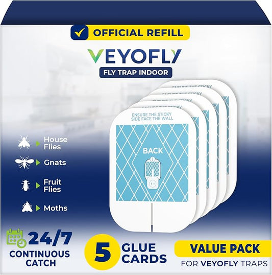 VEYOFLY Fruit Fly Traps for Indoors Official Refill, Gnat Trap Indoor Plug in, Bug Traps, Flying Insect Trap, Gnat Traps for House Indoor, Fly Trap Indoor for Home, Mosquito Catcher, Pack of 5 Refills