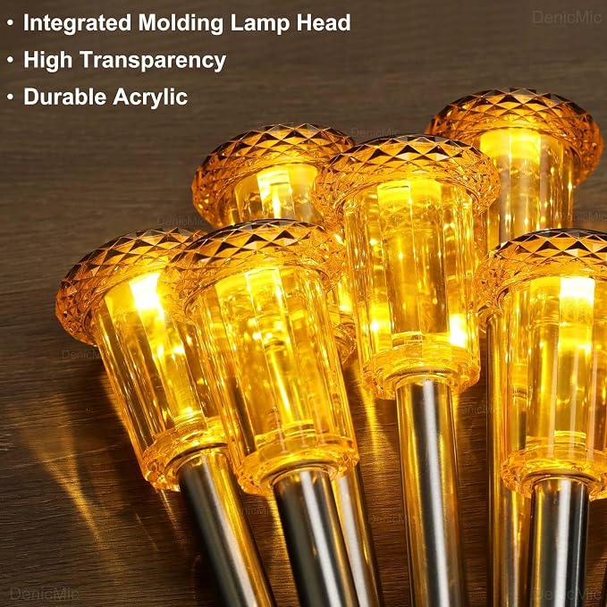 DenicMic Solar Fall Lights Outdoor Waterproof 10 Pack Orange LED Fall Decor | Yard Garden Pathway Walkway Patio Diamond-like Style Starburst Light Pattern, Acrylic/Stainless Steel, Autumn/Halloween Decor