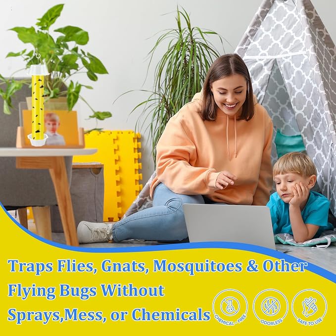 Qualirey 12 Pcs Fly Traps for Indoor Outdoor Hanging Fruit Fly Stick Trap Sticky Mosquito for Home Insect 10 x 2.5 Inches (Novel-2,Yellow and Black)