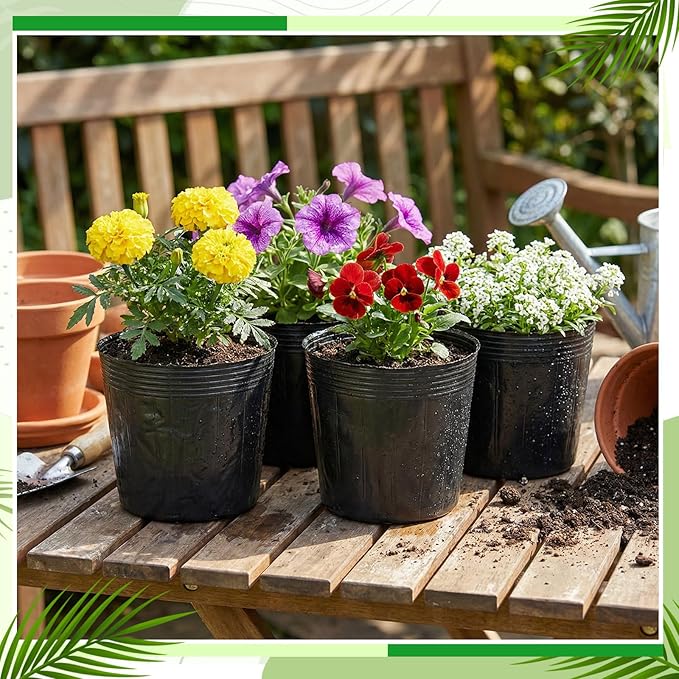 60 Pcs Nursery Bags 0.2 & 0.6 & 2 & 3 Gallon Thicken Soft Plastic Seedling Pots Seed Plant Bags with Drainage Holes for Large Flowers Trees Vegetables Indoor Outdoor Women Gardening Gifts