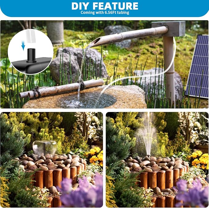 POPOSOAP Solar Water Pump 12W, Solar Water Fountain Pump Kit, 160GPH Submersible Solar Fountain Pump Flow Adjustable with PVC Tubing, 16.4Ft Cord for Ponds, Garden, Fish Pond, Waterfall, Hydroponics