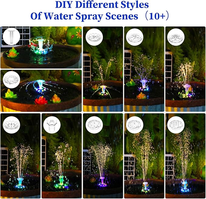 AISITIN 14W Rechargeable Solar Fountain with 4400mAh Battery, LED Colorful Lights, Remote Control & Superior Solar Glass Panels, DIY Solar Powered Water Fountain Pump for Bird Bath, Pond
